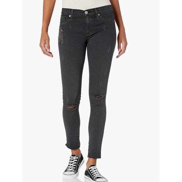 Hudson Krista Olive Distressed Ankle Skinny Jeans Frayed Hem Womens Denim Sz 27 - Picture 1 of 16